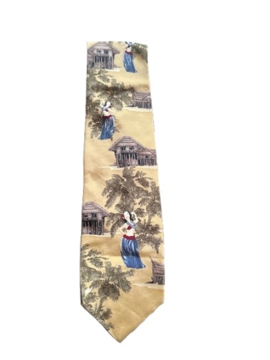 Maldive Other - Maldivé Tropical Silk Tie in Mustard Yellow with Green Palm Motif
